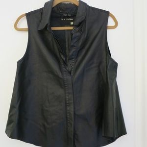 Rag and Bone Black Leather Collared Vest